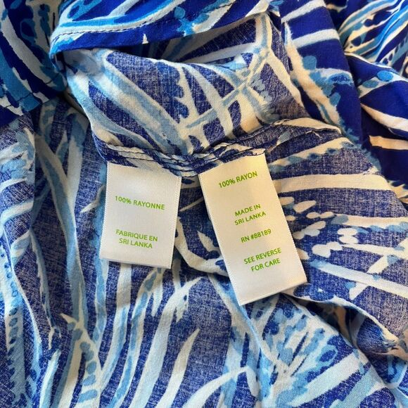 LILLY PULITZER Sea View Voile Button Down Shirt Rayon Blouse Blue‎ White Sz S - Picture 6 of 10